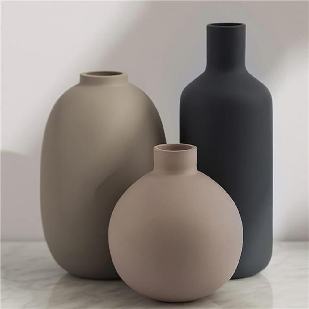 Set of 3 Neutral Ceramic Vases Modern Farmhouse Decor for Shelf Table Entry